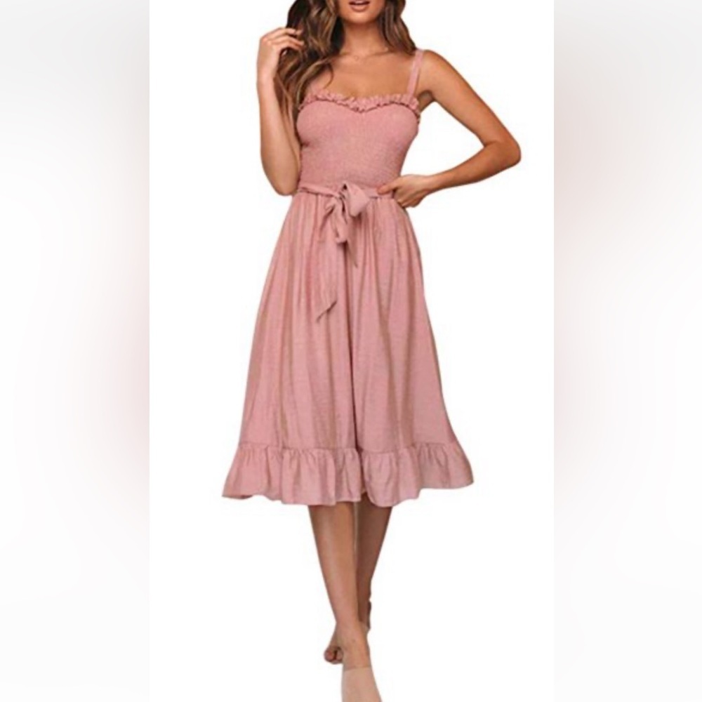Women’s Pink Midi Sundress with Tie Waist